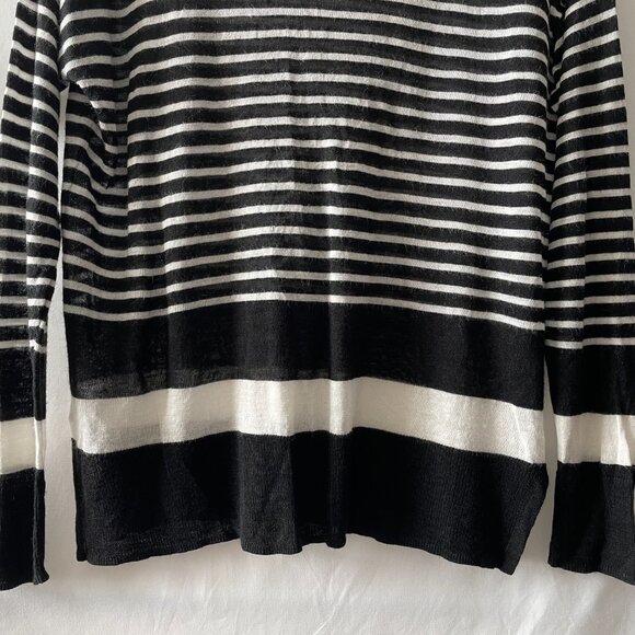 Ann Taylor Loft Womens Black Striped Pullover Sweater Thin Knit Size L - Picture 4 of 9